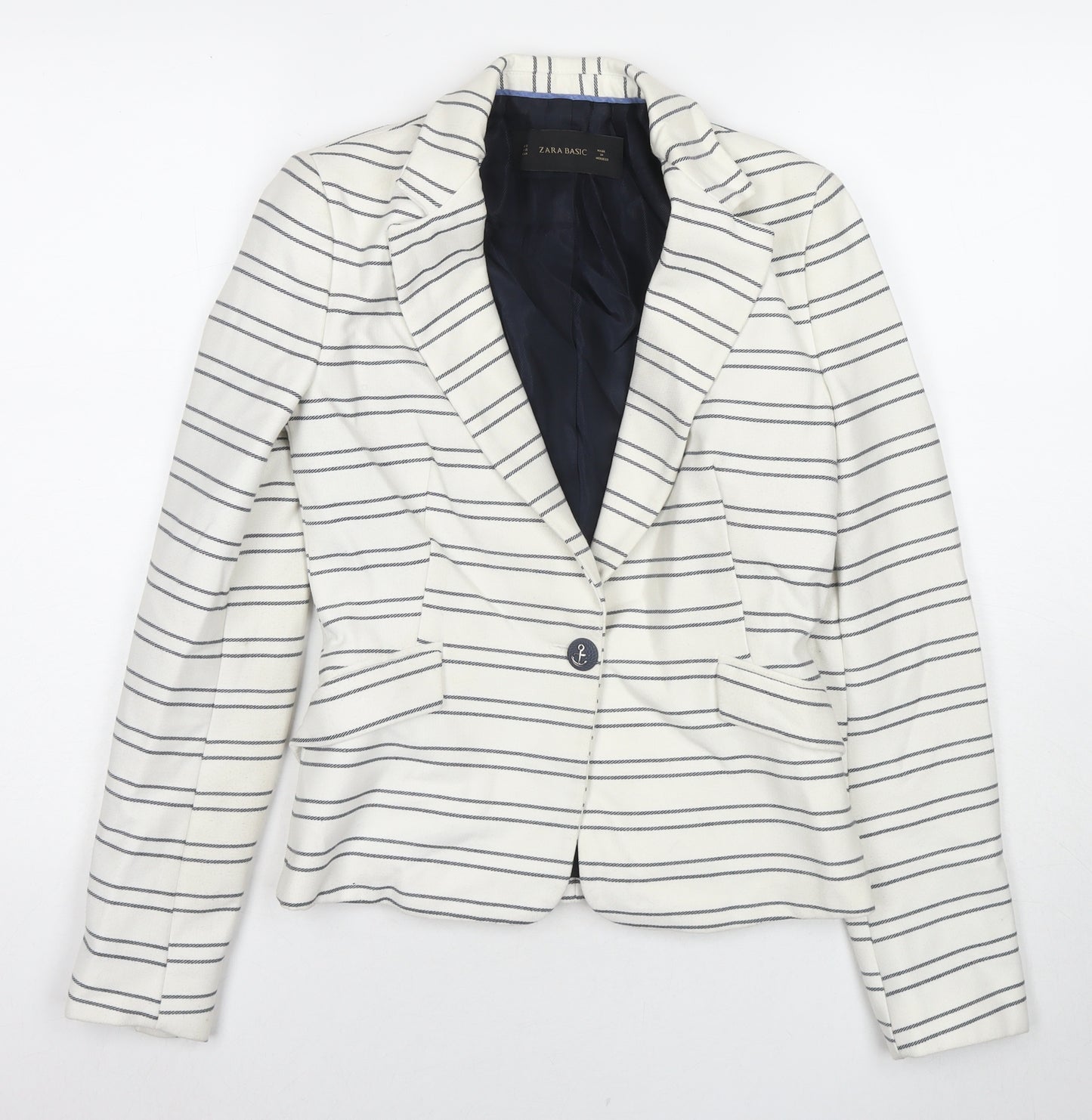 Zara Womens White Striped Jacket Blazer Size XS Button