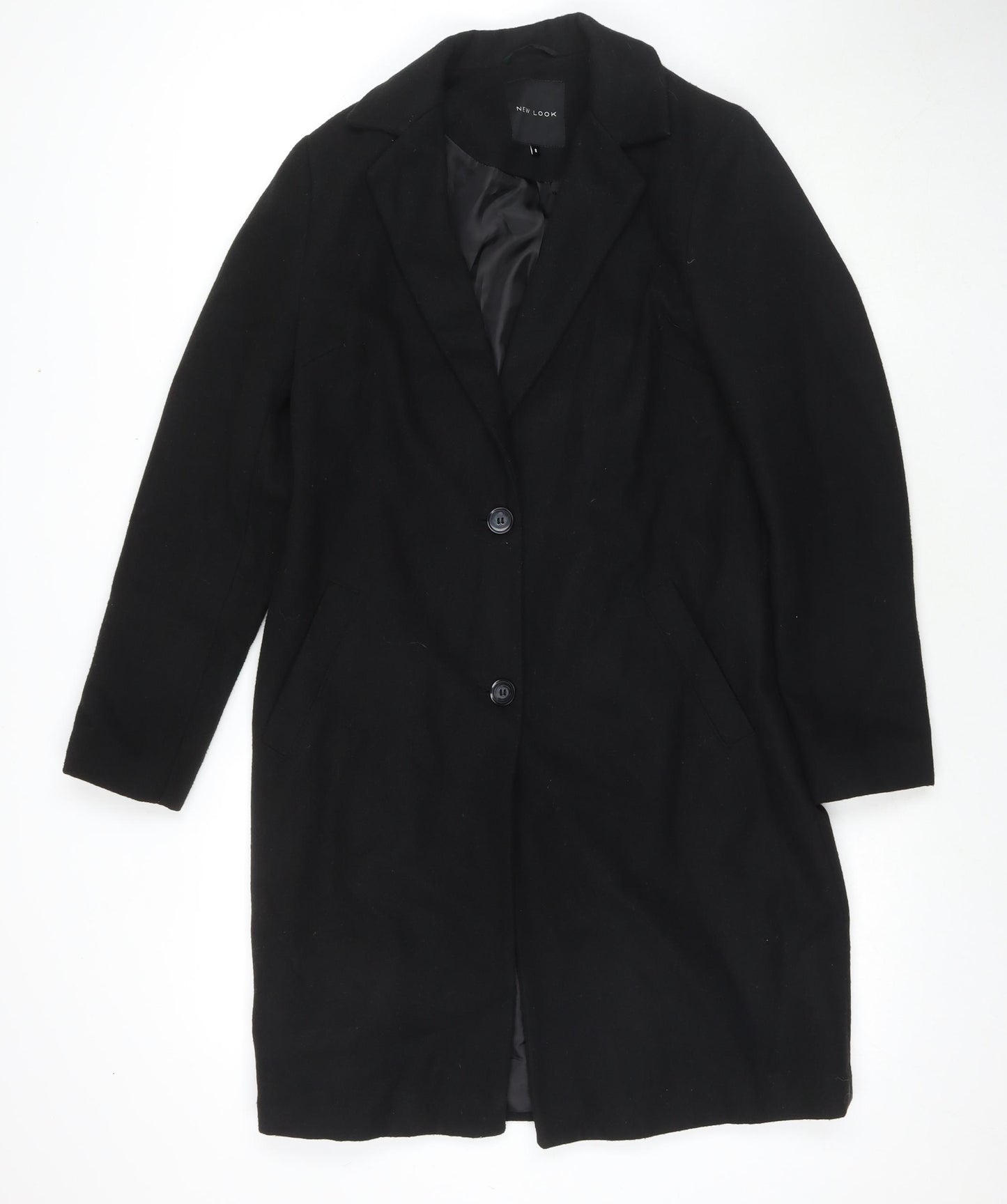 New Look Womens Black Overcoat Coat Size 8 Button