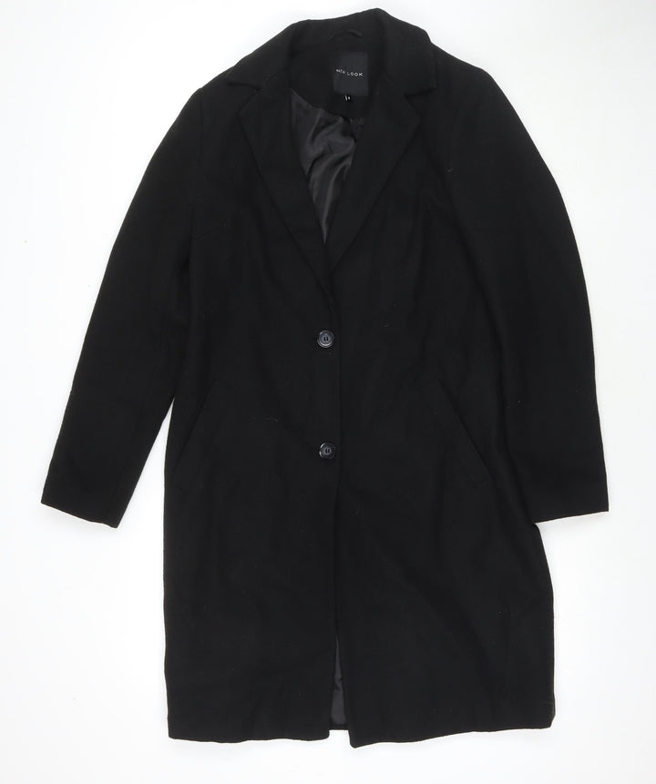 New Look Womens Black Overcoat Coat Size 8 Button