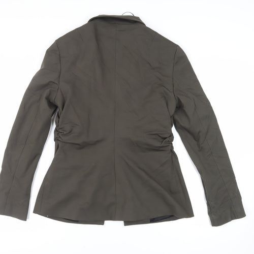 Zara Womens Green Jacket Blazer Size L Hook & Eye - Ruched Sides