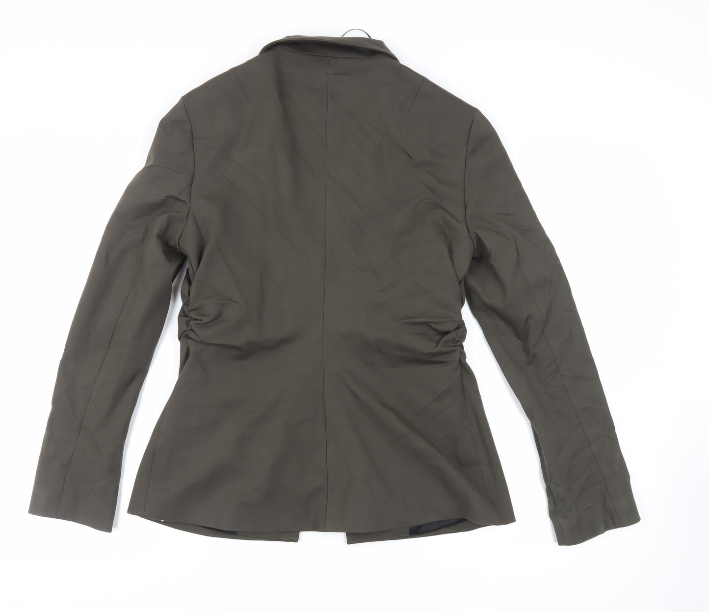 Zara Womens Green Jacket Blazer Size L Hook & Eye - Ruched Sides