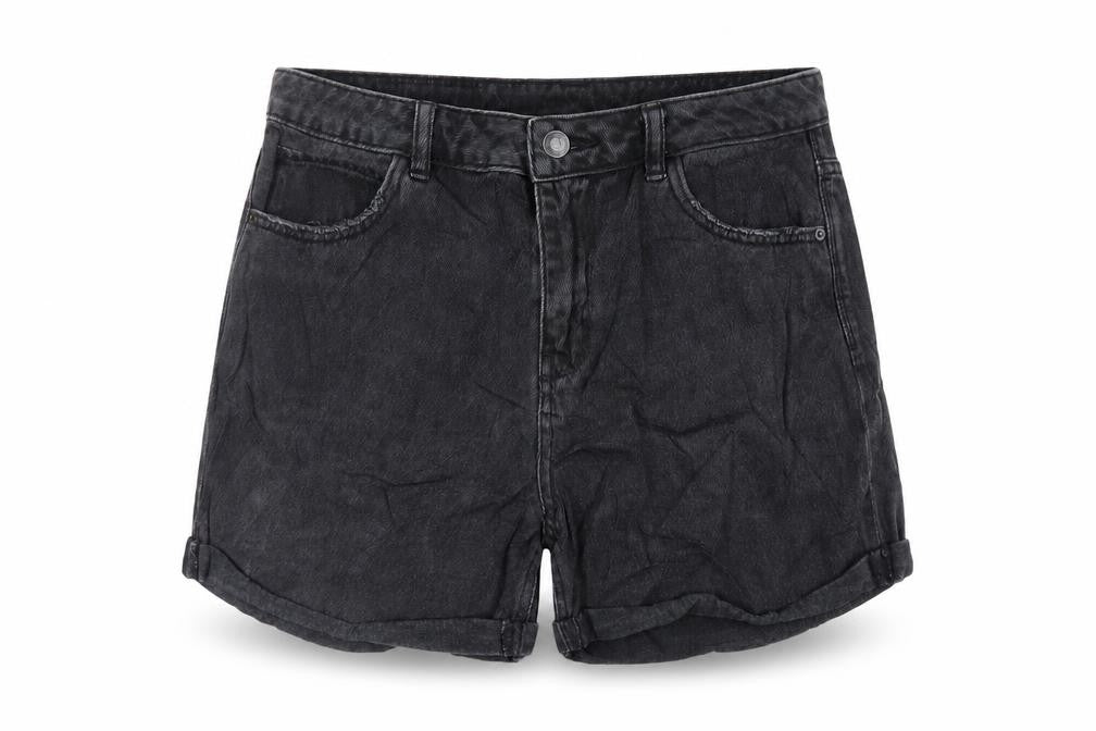 VERO MODA Womens Black Cotton Mom Shorts Size L L4 in Regular Zip