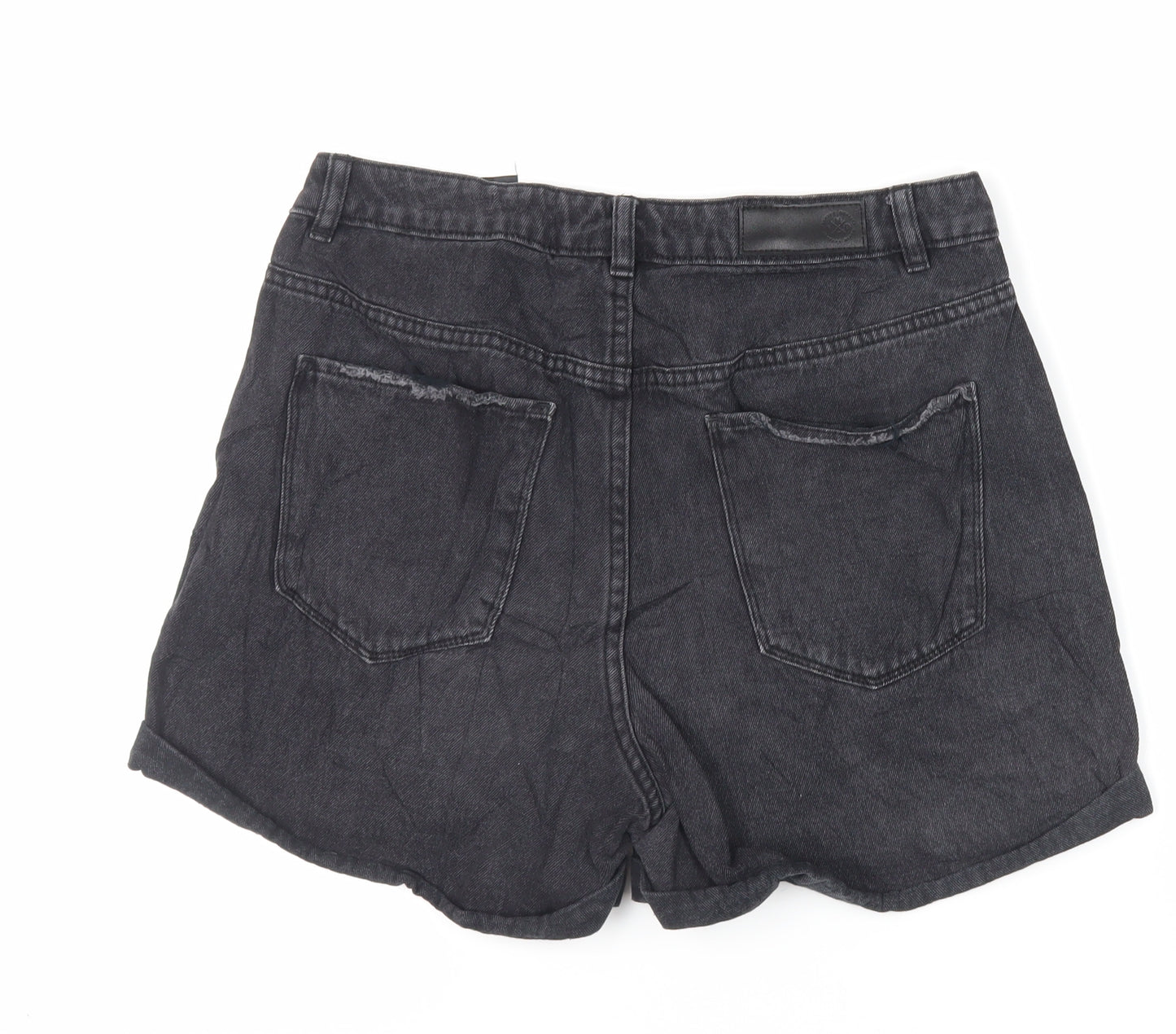 VERO MODA Womens Black Cotton Mom Shorts Size L L4 in Regular Zip