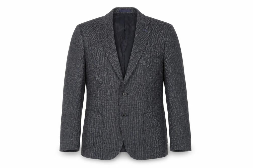 Front view of Marks & Spencer men’s blue polyester jacket blazer, size 40, regular