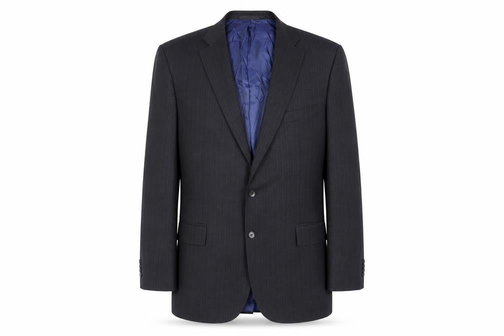 Front view of Marks & Spencer men’s grey striped wool jacket suit jacket, size 46, regular