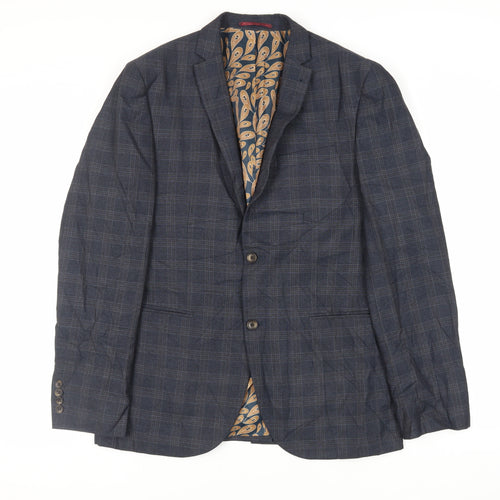 NEXT Mens Blue Plaid Polyester Jacket Suit Jacket Size 42 Regular