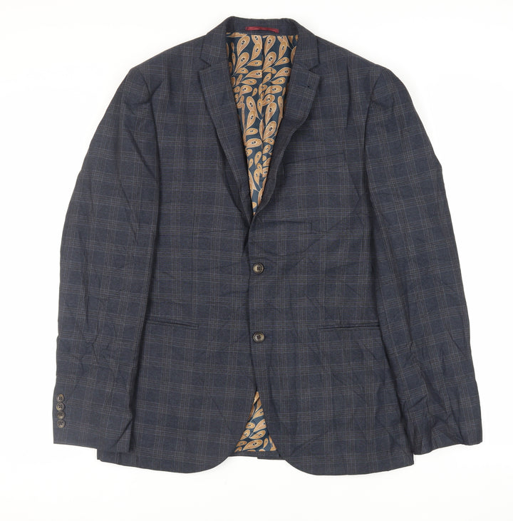 NEXT Mens Blue Plaid Polyester Jacket Suit Jacket Size 42 Regular