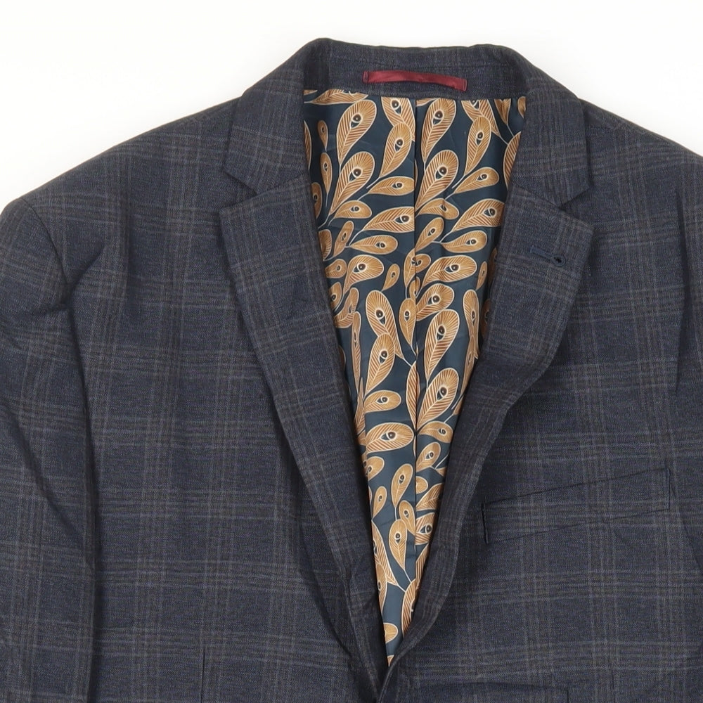 NEXT Mens Blue Plaid Polyester Jacket Suit Jacket Size 42 Regular
