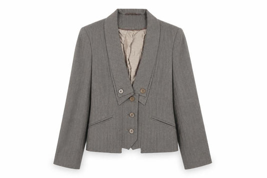 Front view of Next women’s brown striped jacket blazer, size UK 12, button