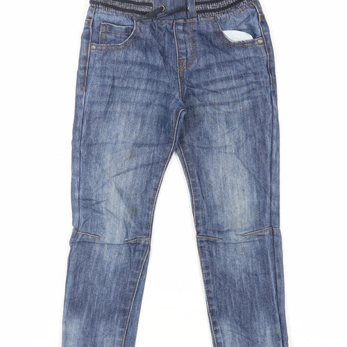 Denim & Co. Boys Blue Cotton Tapered Jeans Size 5-6 Years Regular Drawstring - Adjustable Waist