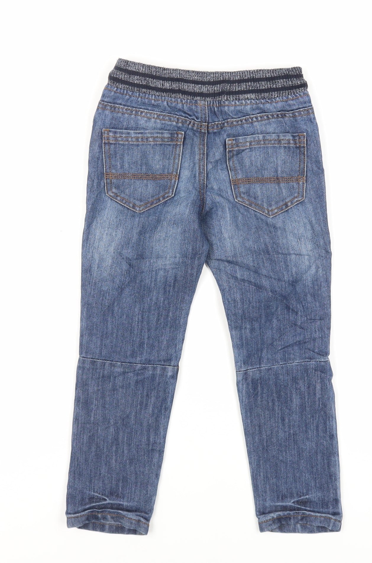 Denim & Co. Boys Blue Cotton Tapered Jeans Size 5-6 Years Regular Drawstring - Adjustable Waist