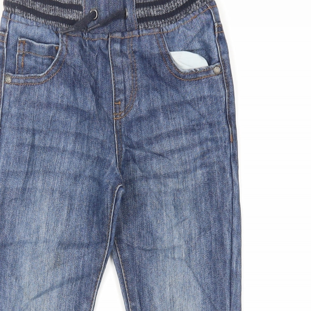 Denim & Co. Boys Blue Cotton Tapered Jeans Size 5-6 Years Regular Drawstring - Adjustable Waist