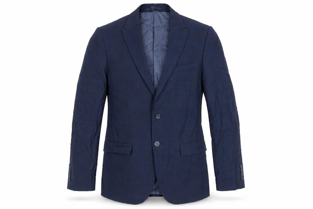 Front view of Marks & Spencer men’s blue wool jacket suit jacket, size 38, regular