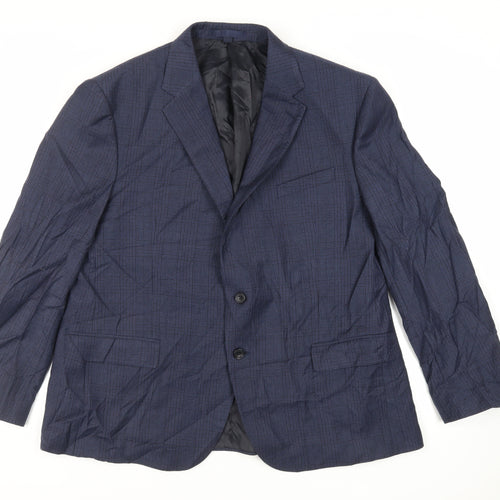 Marks and Spencer Mens Blue Plaid Wool Jacket Suit Jacket Size 46 Regular