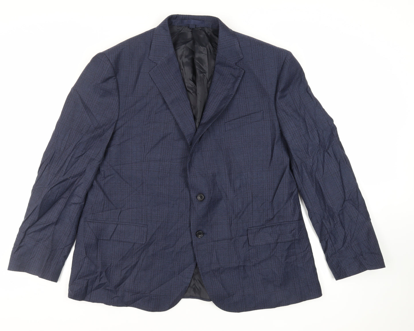 Marks and Spencer Mens Blue Plaid Wool Jacket Suit Jacket Size 46 Regular