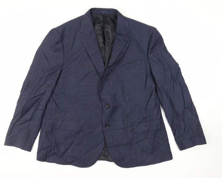 Marks and Spencer Mens Blue Plaid Wool Jacket Suit Jacket Size 46 Regular