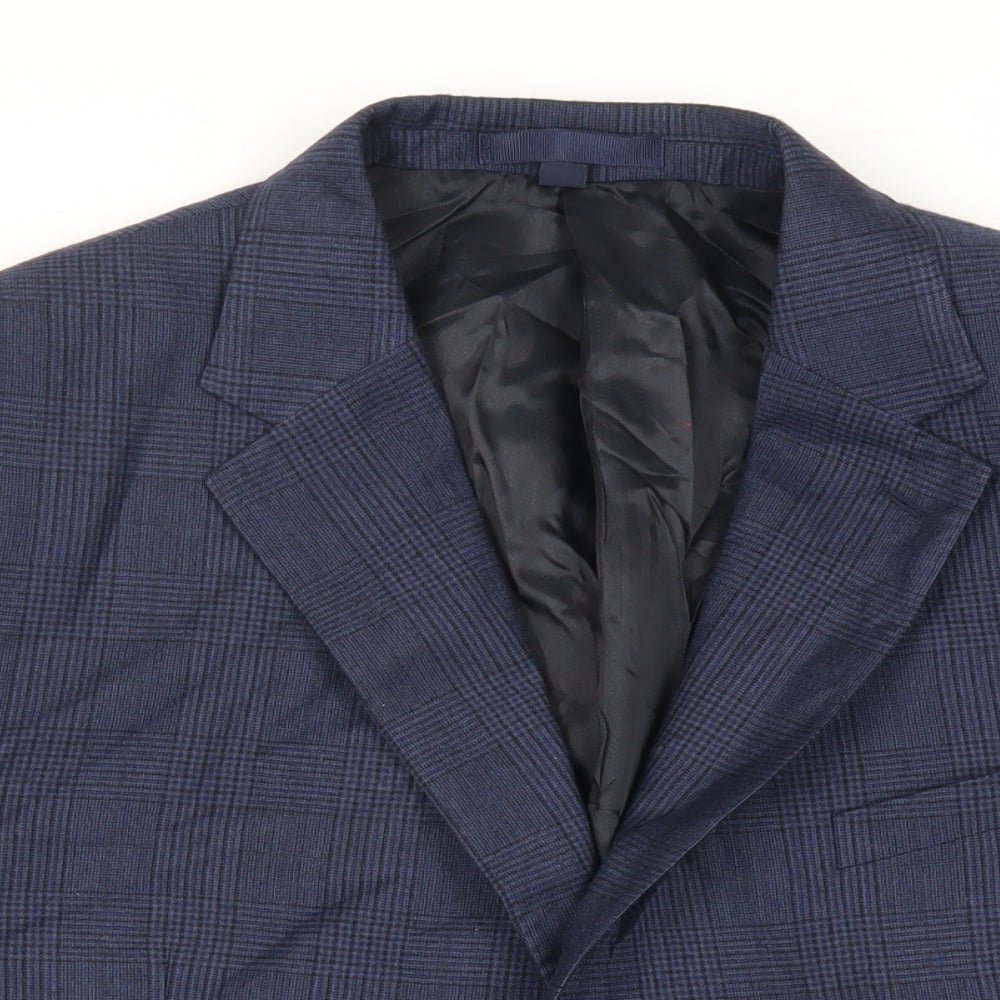 Marks and Spencer Mens Blue Plaid Wool Jacket Suit Jacket Size 46 Regular