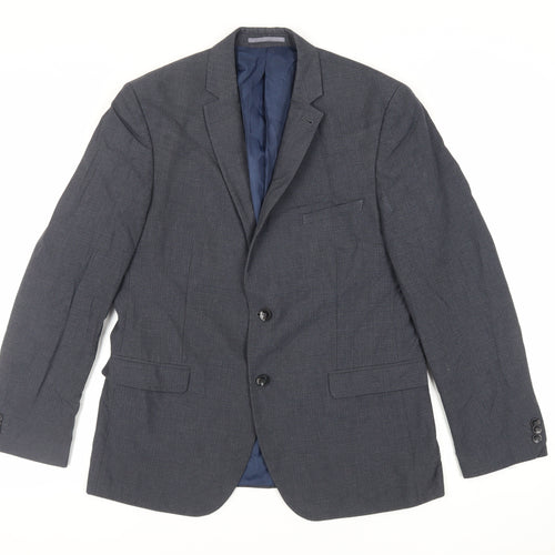 Marks and Spencer Mens Blue Plaid Polyester Jacket Suit Jacket Size 42 Regular