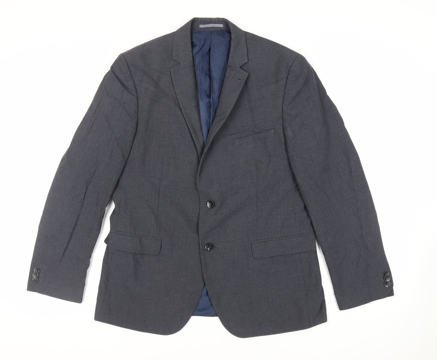 Marks and Spencer Mens Blue Plaid Polyester Jacket Suit Jacket Size 42 Regular