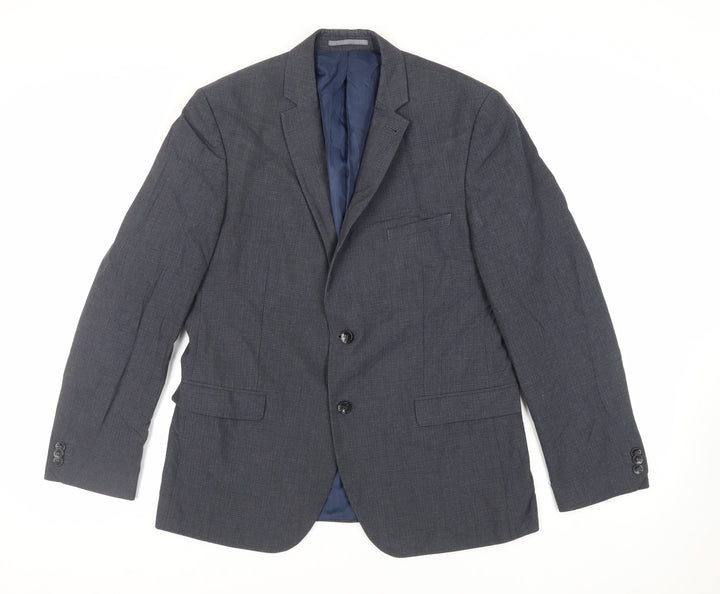 Marks and Spencer Mens Blue Plaid Polyester Jacket Suit Jacket Size 42 Regular