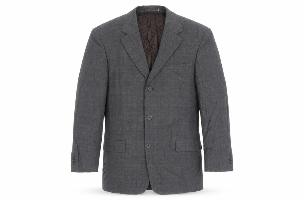 Front view of Woodhouse men’s grey plaid wool jacket suit jacket, size 40, regular