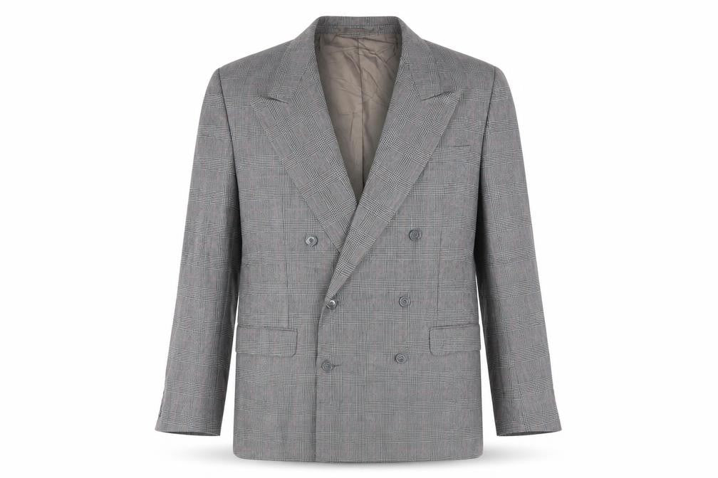 Front view of Next men’s grey plaid wool jacket suit jacket, size 42, regular