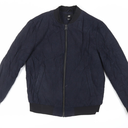 H&M Mens Blue Bomber Jacket Jacket Size M Zip