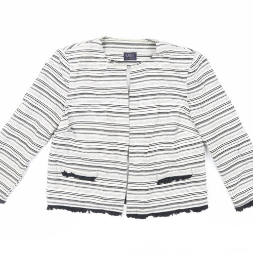 Marks and Spencer Womens White Striped Jacket Blazer Size 12 - Open