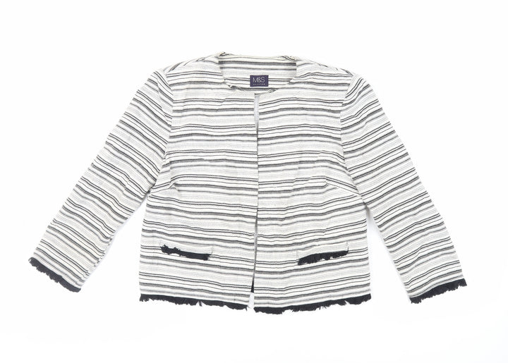 Marks and Spencer Womens White Striped Jacket Blazer Size 12 - Open