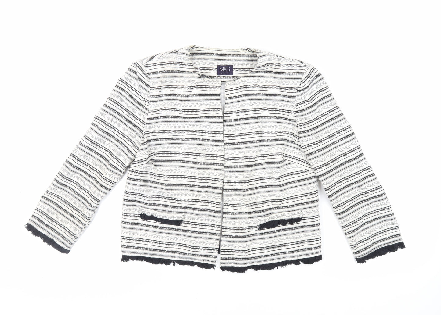 Marks and Spencer Womens White Striped Jacket Blazer Size 12 - Open