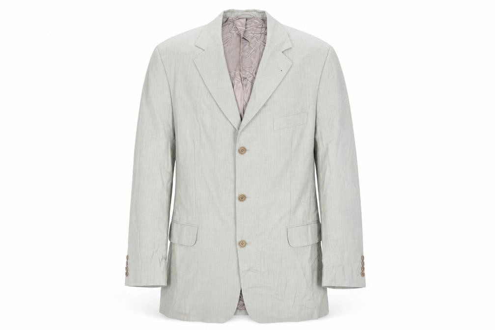 Front view of Atelier Torino men’s green geometric wool jacket suit jacket, size 40, regular