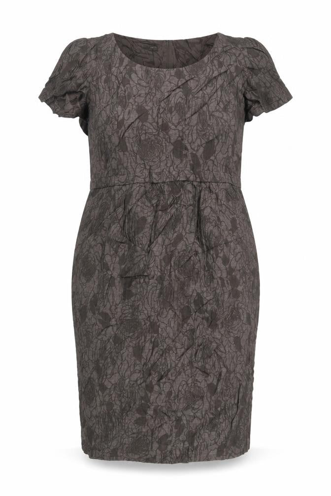 Paddy Campbell Womens Brown Floral Linen Pencil Dress Size 12 Boat Neck Zip - Lined