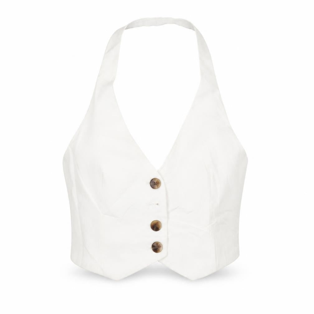 Front view of Zara women’s white jacket waistcoat, size XS, button