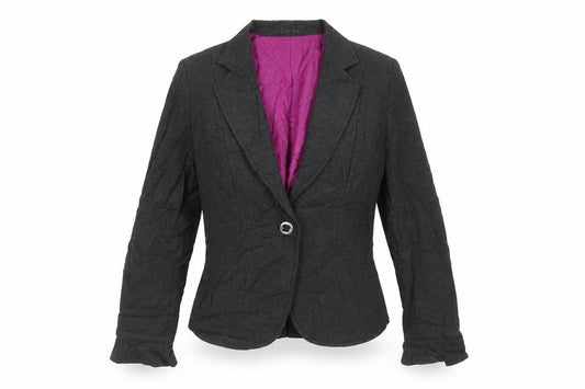 Front view of Per Una women’s black jacket blazer, size UK 12, button