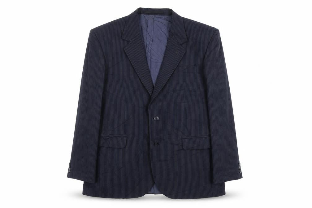 Front view of Skopes men’s blue striped wool jacket suit jacket, size 42, regular