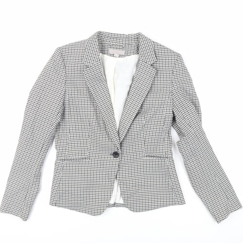 H&M Womens Grey Geometric Jacket Blazer Size 12 Button
