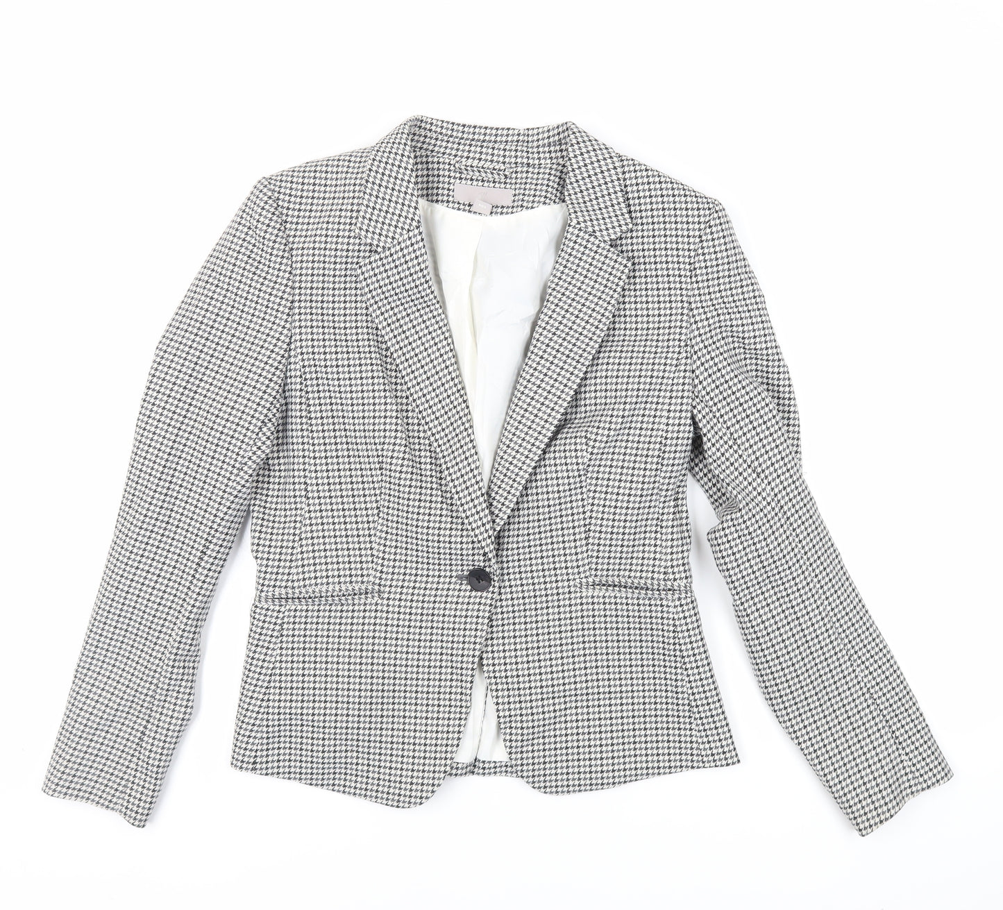 H&M Womens Grey Geometric Jacket Blazer Size 12 Button