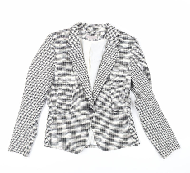 H&M Womens Grey Geometric Jacket Blazer Size 12 Button