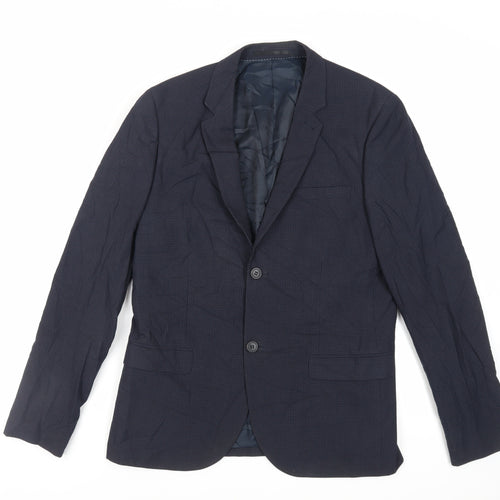 Topman Mens Blue Check Polyester Jacket Suit Jacket Size 40 Regular