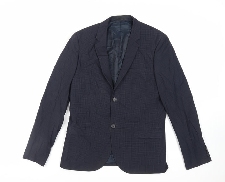 Topman Mens Blue Check Polyester Jacket Suit Jacket Size 40 Regular