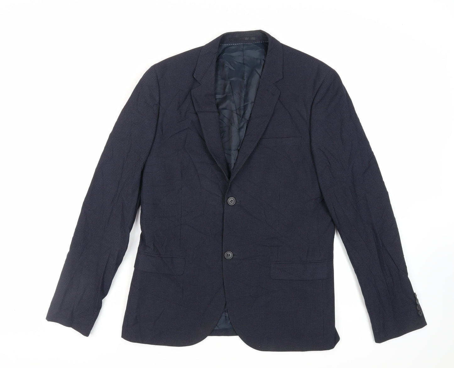 Topman Mens Blue Check Polyester Jacket Suit Jacket Size 40 Regular