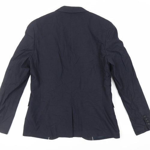 Topman Mens Blue Check Polyester Jacket Suit Jacket Size 40 Regular