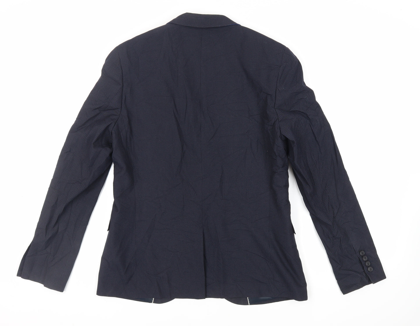 Topman Mens Blue Check Polyester Jacket Suit Jacket Size 40 Regular
