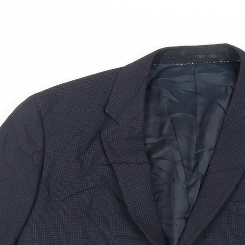Topman Mens Blue Check Polyester Jacket Suit Jacket Size 40 Regular