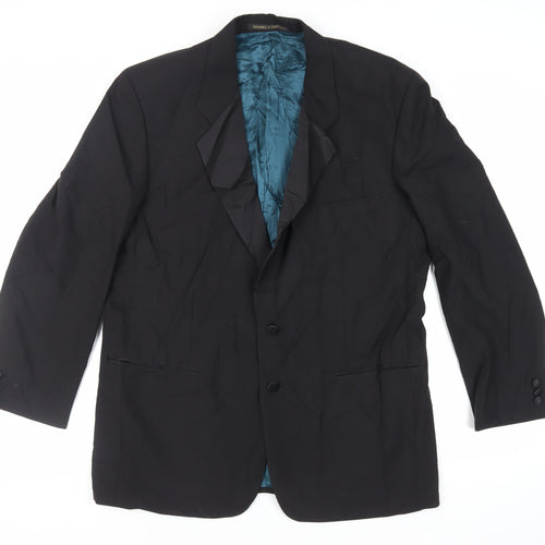 St Michael Mens Black Polyester Tuxedo Suit Jacket Size 44 Regular - Vintage