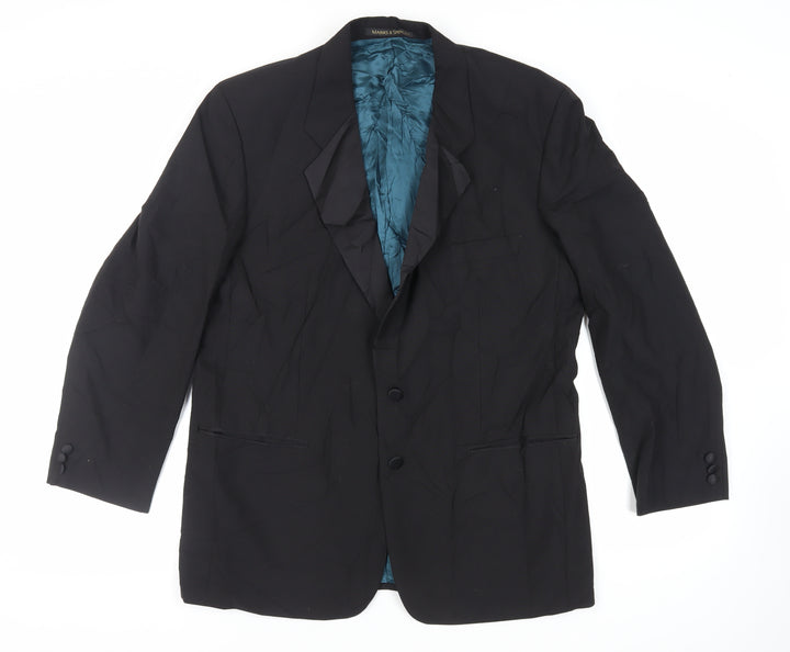 St Michael Mens Black Polyester Tuxedo Suit Jacket Size 44 Regular - Vintage