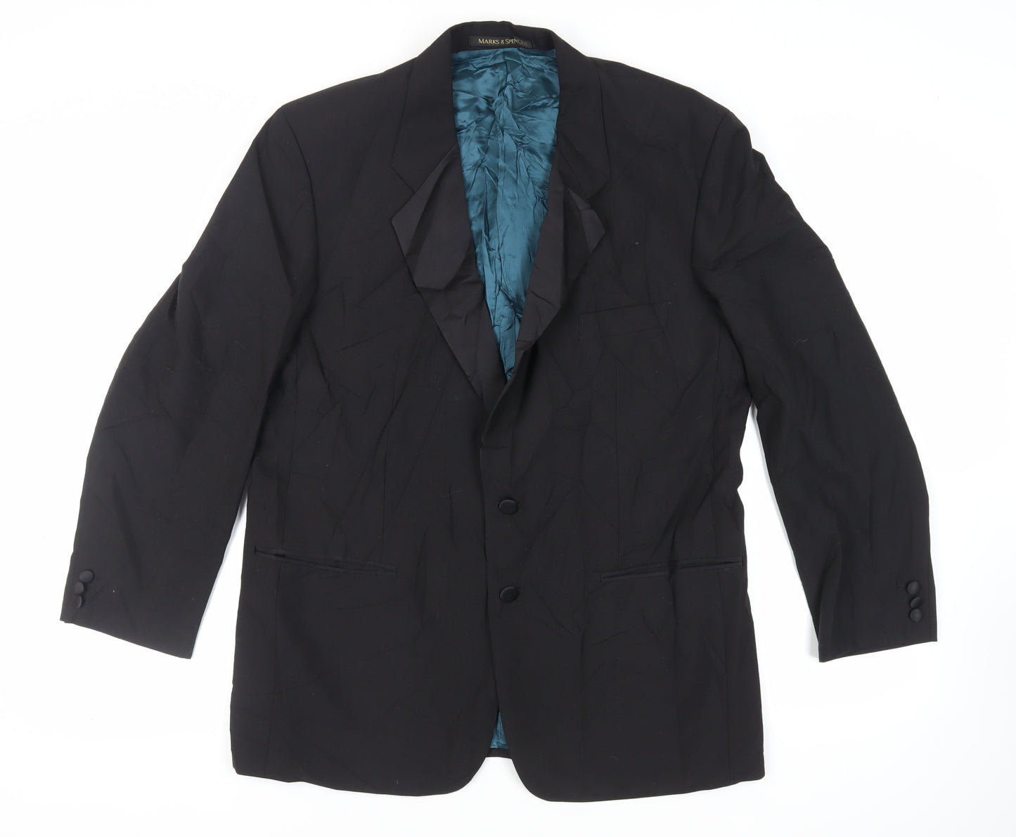 St Michael Mens Black Polyester Tuxedo Suit Jacket Size 44 Regular - Vintage