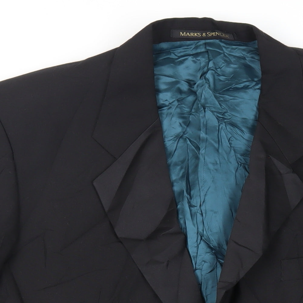 St Michael Mens Black Polyester Tuxedo Suit Jacket Size 44 Regular - Vintage