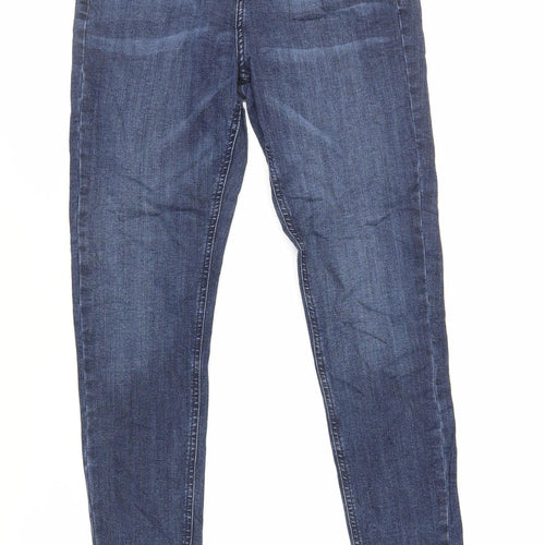 Topshop Womens Blue Cotton Skinny Jeans Size 30 in L32 in Regular Zip - Raw Hem