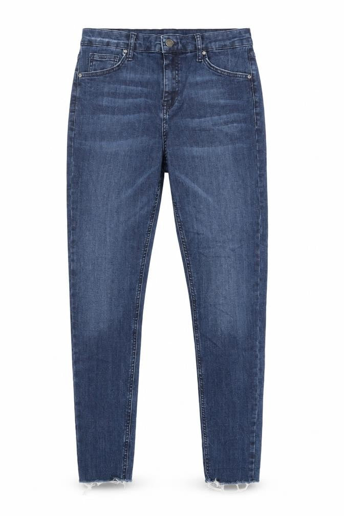 Topshop Womens Blue Cotton Skinny Jeans Size 30 in L32 in Regular Zip - Raw Hem